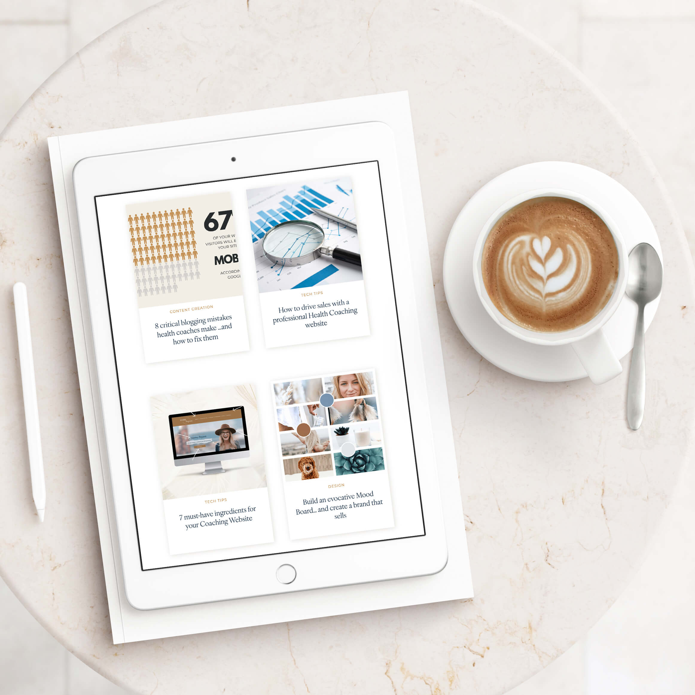 ipad Showing blog post page with a coffee on a side table - 8 mistakes not to make in a blog