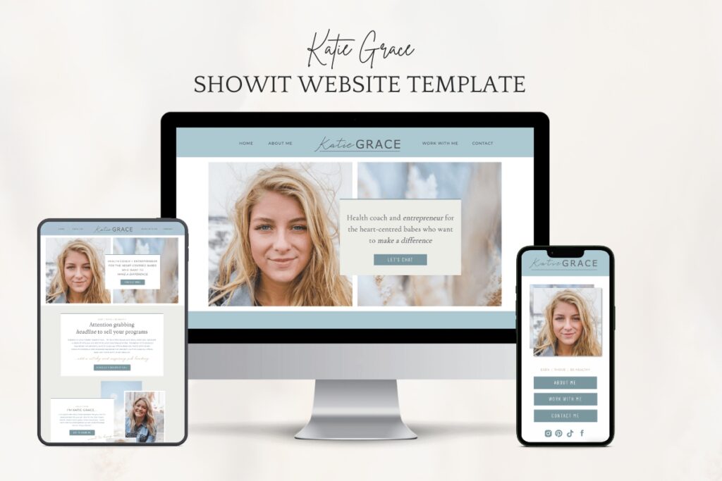 If you're looking to create a health coaching blog - our Katie Grace Showit website templates - perfect for the health coach looking to get her business online.  